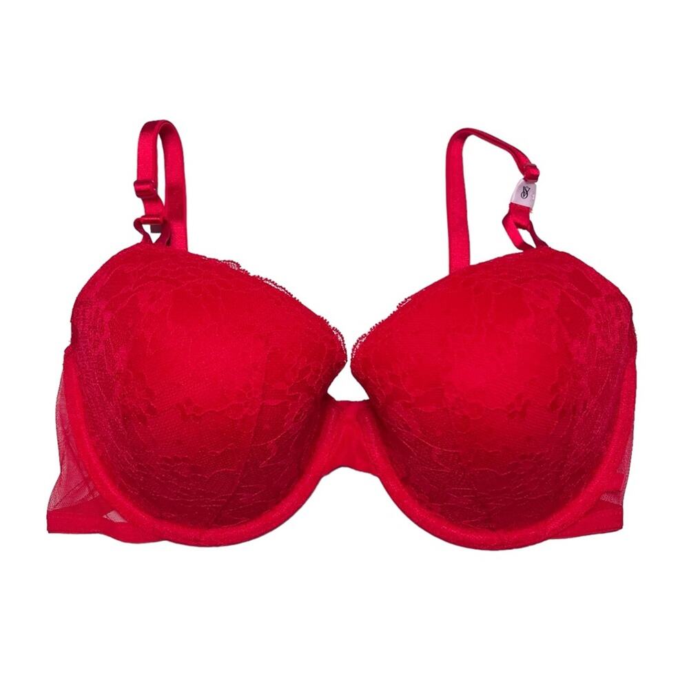 Victoria’s Secret Sexy Tee Lightly-Lined Demi Bra Lace Lipstick Size 36B